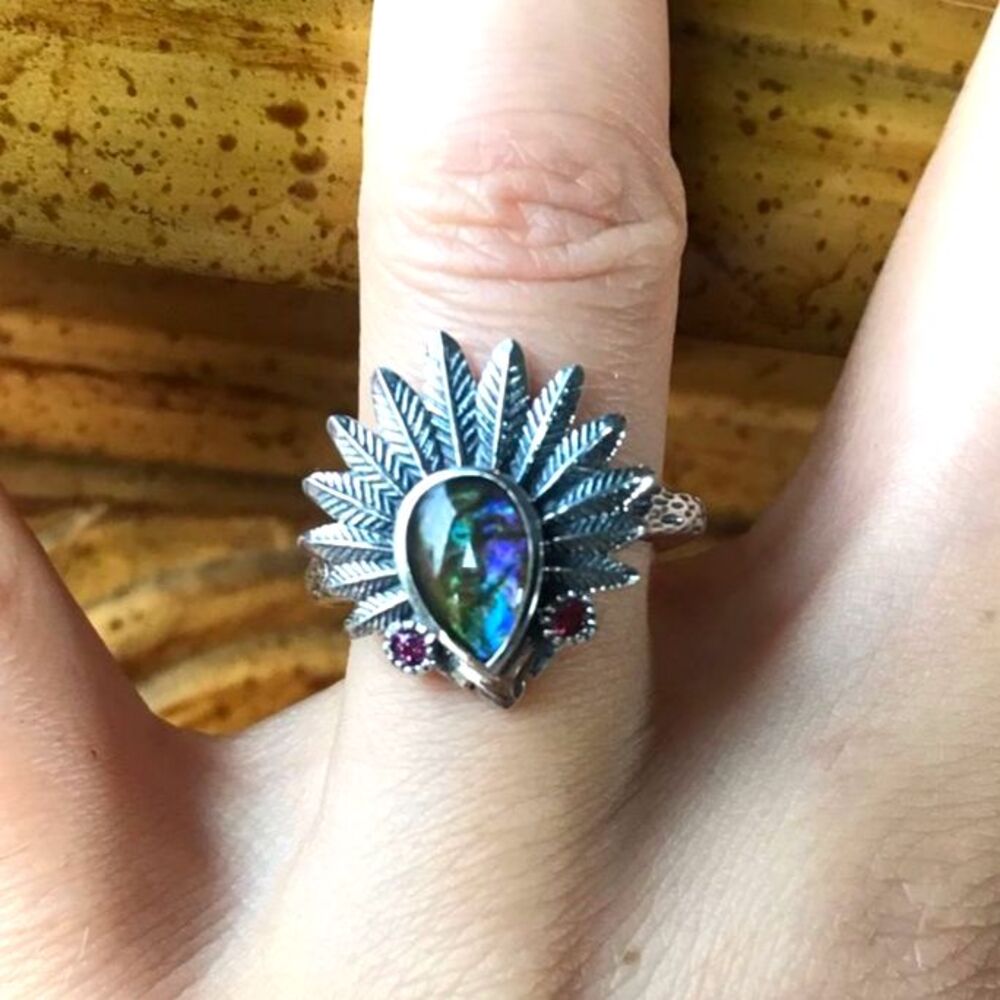 Natural Canadian Ammolite Sterling Silver Ring Size 7